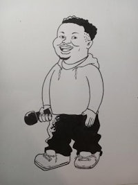 a drawing of a boy holding a baseball bat