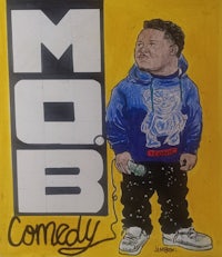 a drawing of a man in a hoodie holding a microphone
